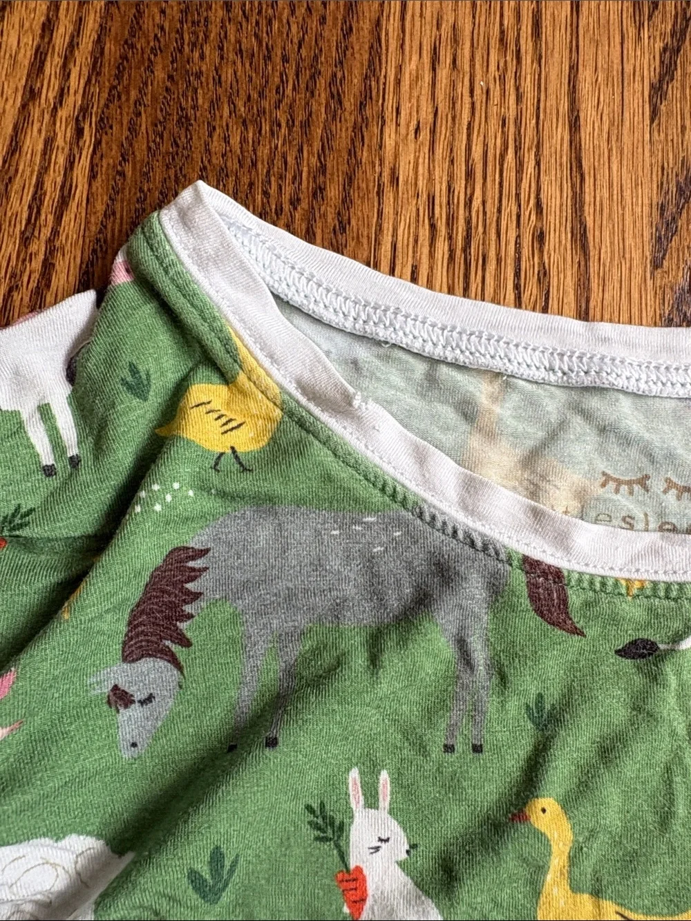 Little Sleepies green bamboo Farm Animals print, 2 piece pajama set. Size 9/10